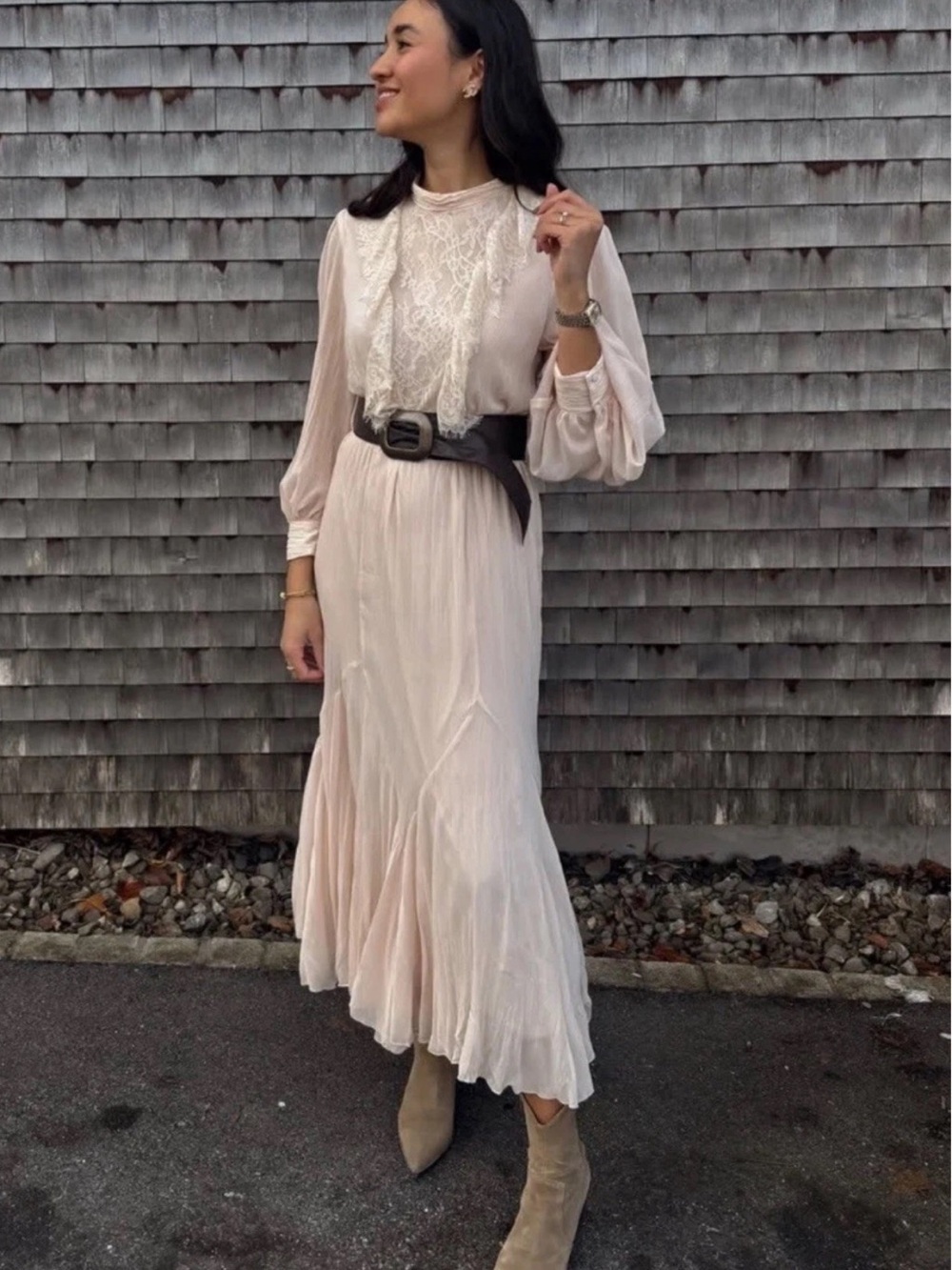 ZARA Cream Pleated Ruffled Boho Maxi Dress with Long Puff Sleeves - Picture 5 of 16